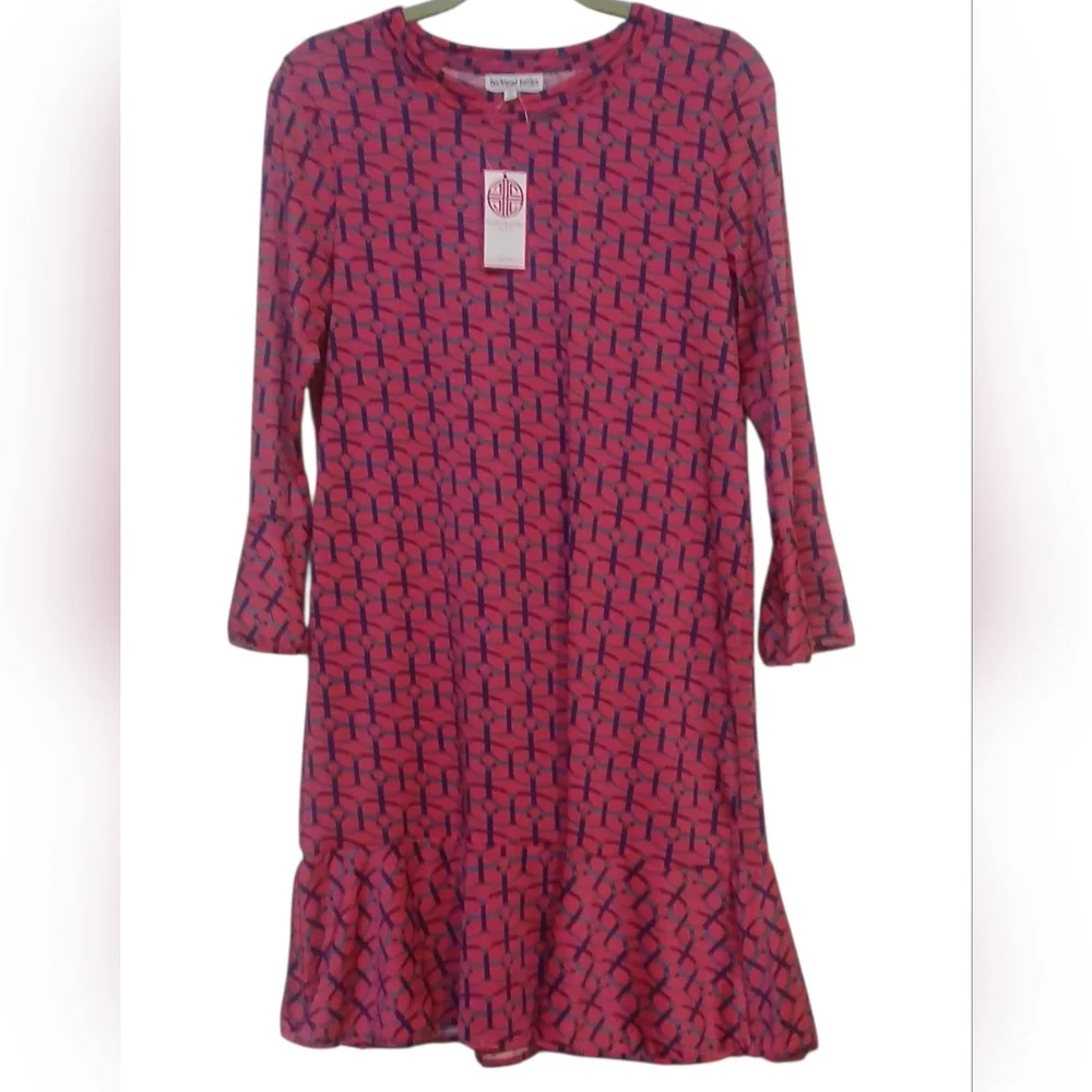 Buckhead Betties - NWT, Maze Runner Mandy Poly-Knit Shift Dress, Ruffled Bottom - Picture 3 of 11